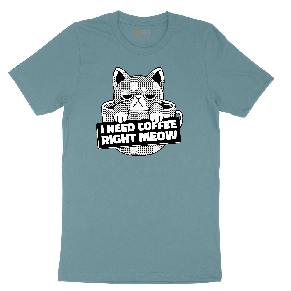 I Need Coffee Right Meow Cat Design Ladies Short Sleeve Tee - Surf Blackout