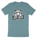I Need Coffee Right Meow Cat Design Ladies Short Sleeve Tee - Surf Blackout