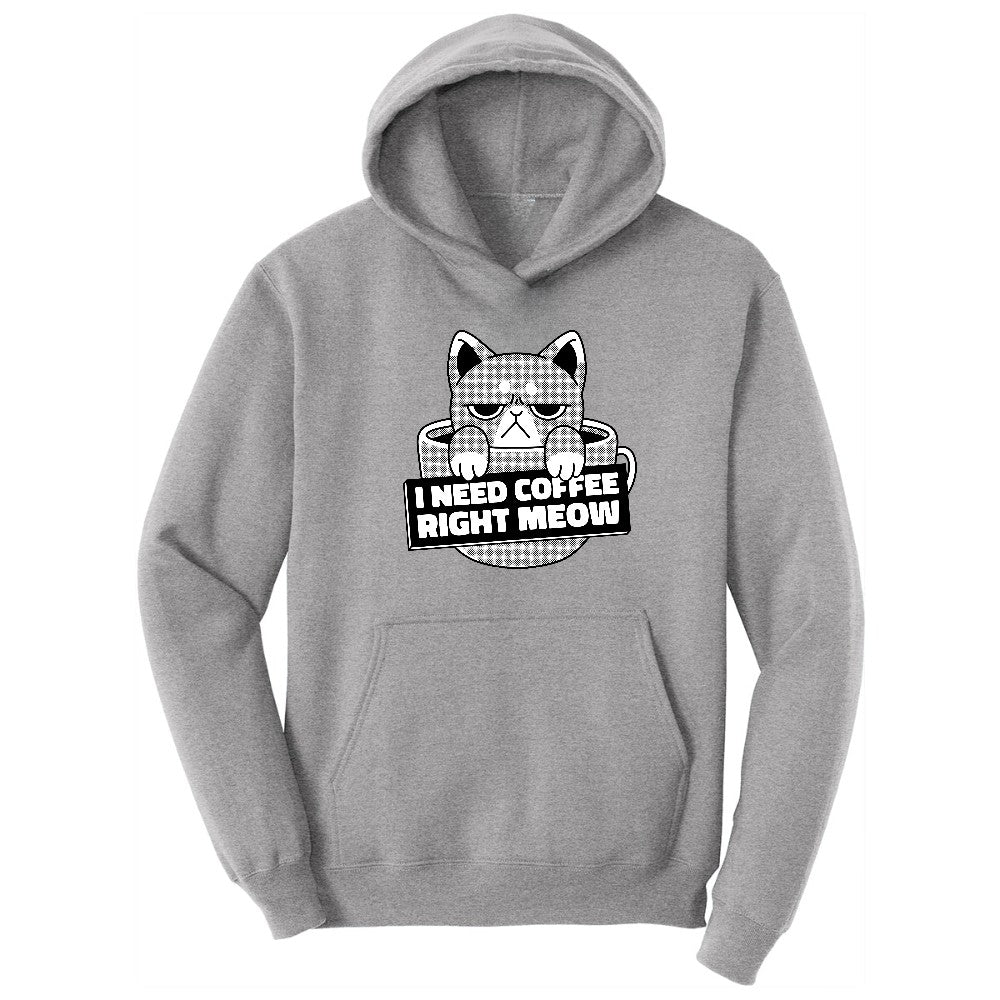 I Need Coffee Right Meow Cat Design Hoodie - Athletic Heather