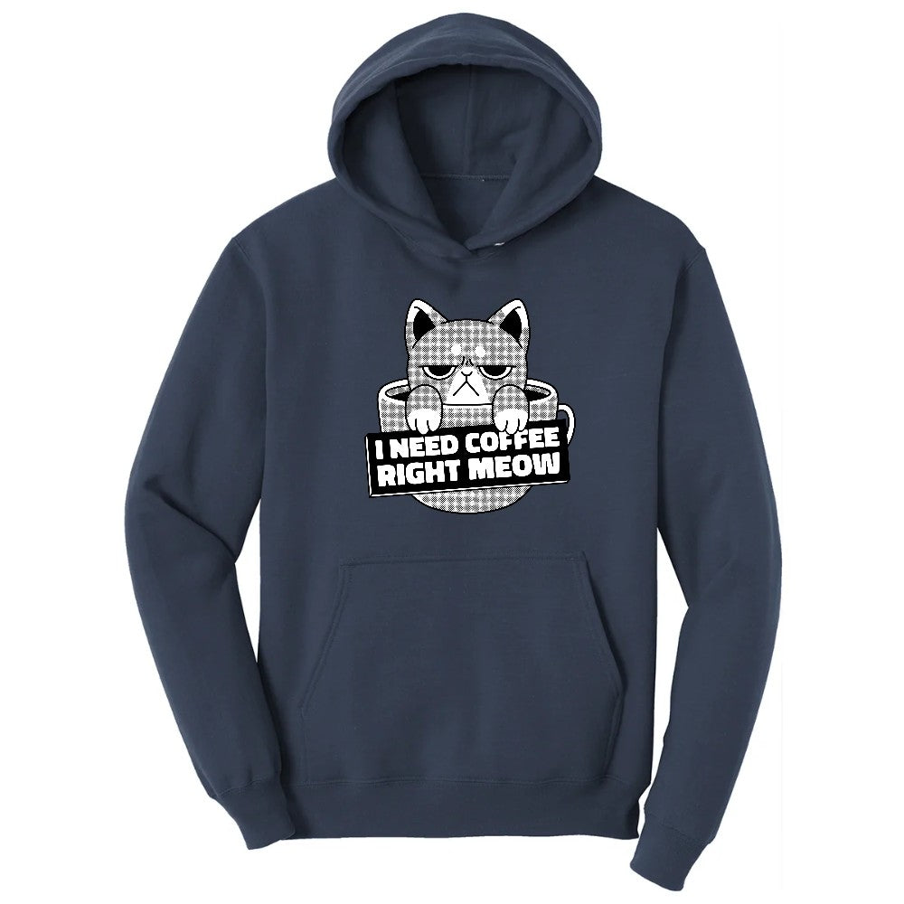 I Need Coffee Right Meow Cat Design Hoodie - Navy
