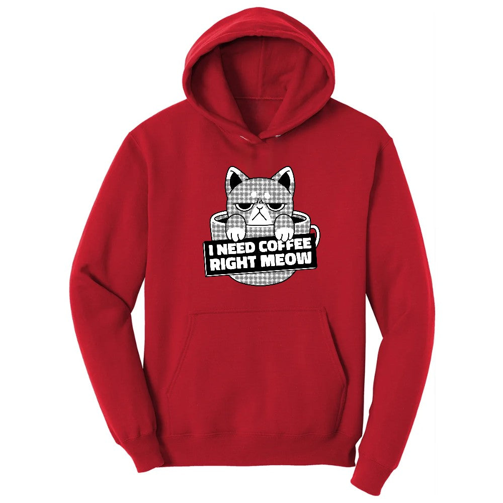 I Need Coffee Right Meow Cat Design Hoodie - Red