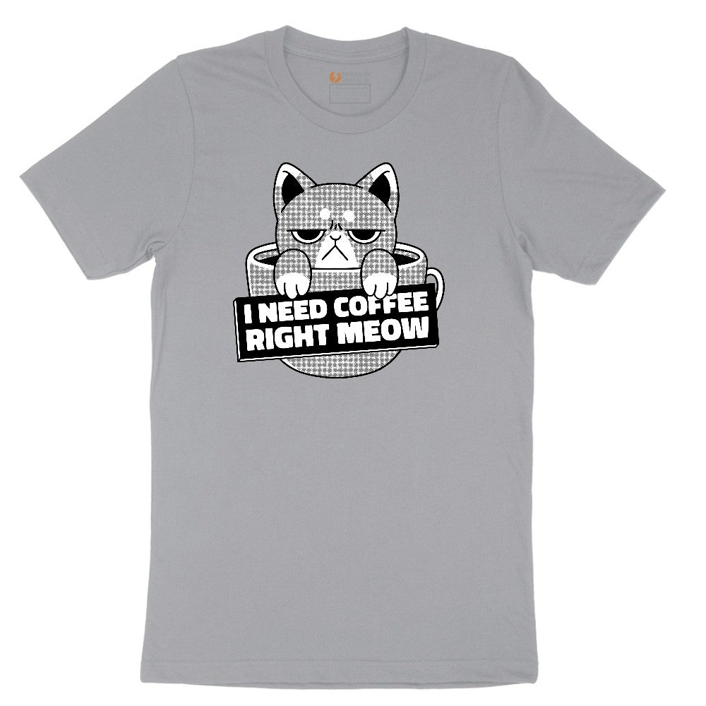I Need Coffee Right Meow Cat Design Short Sleeve Tee - Athletic Heather Grey