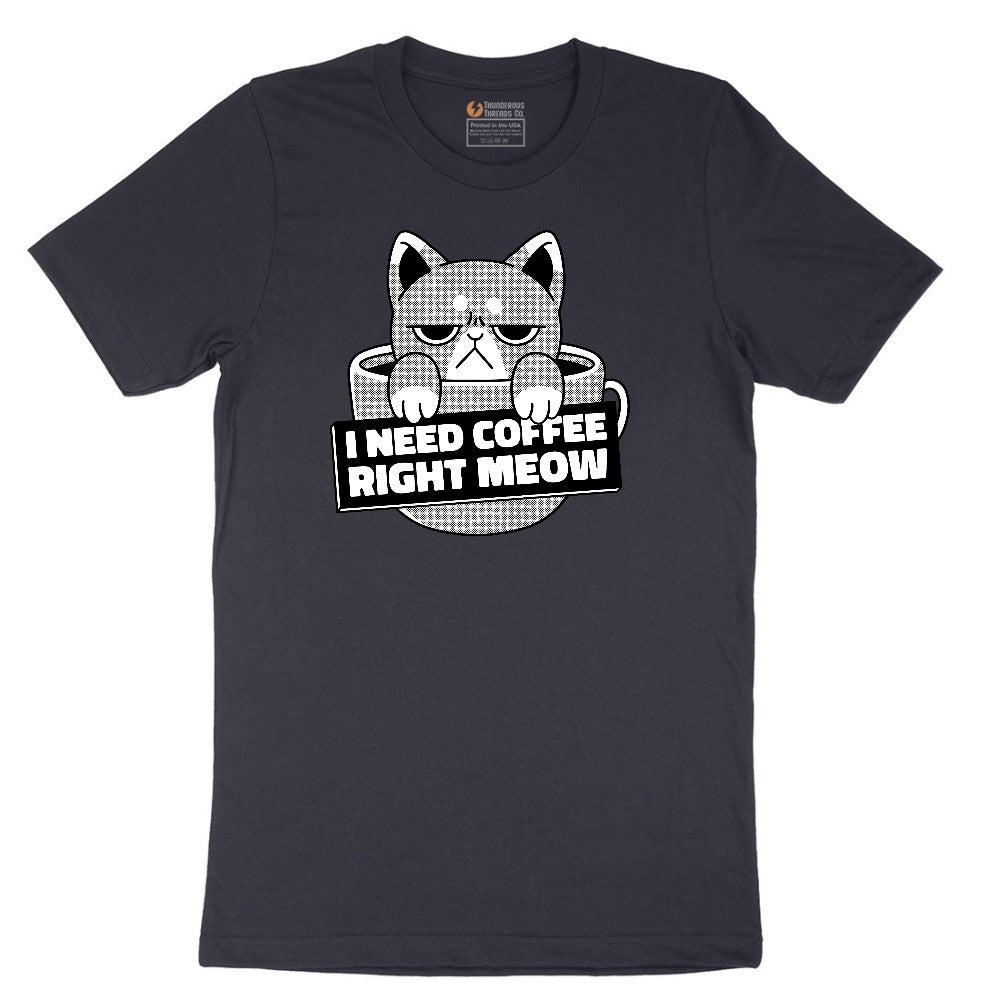 I Need Coffee Right Meow Cat Design Short Sleeve Tee - Deep Navy