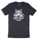 I Need Coffee Right Meow Cat Design Short Sleeve Tee - Deep Navy