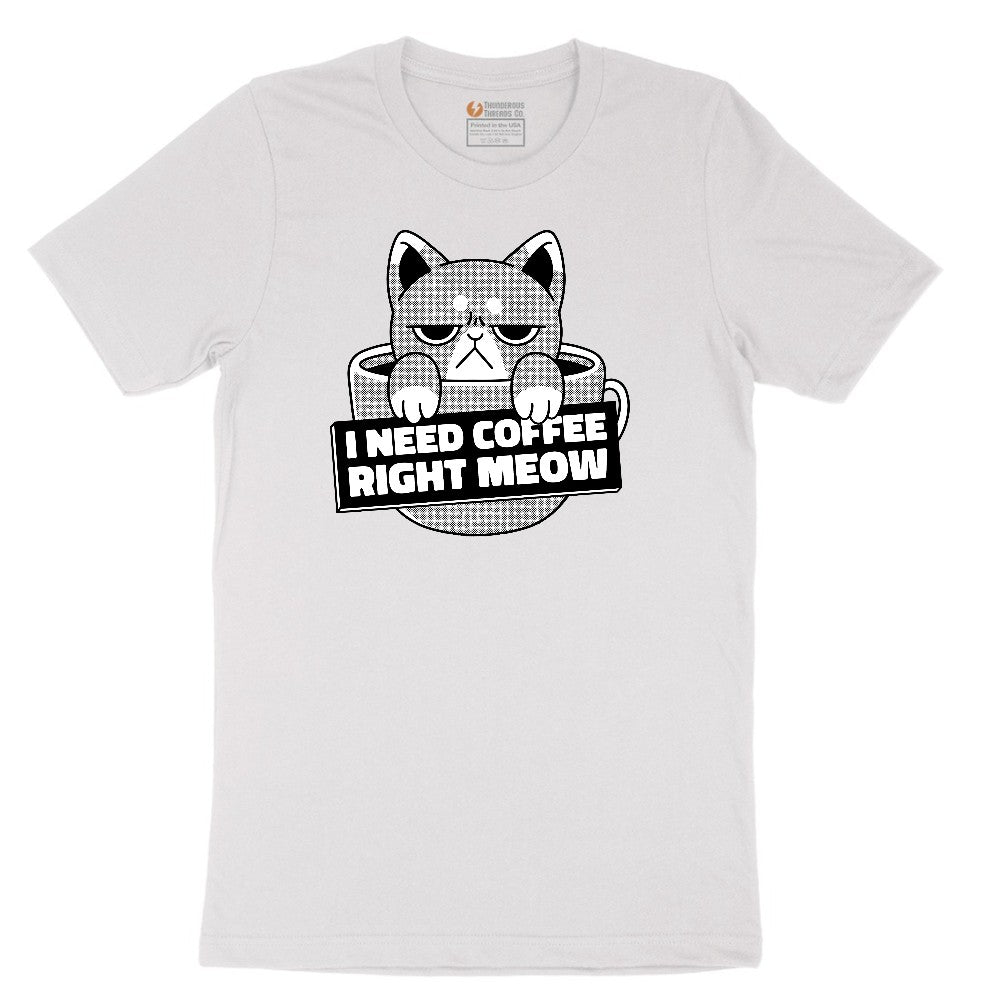 I Need Coffee Right Meow Cat Design Short Sleeve Tee - White