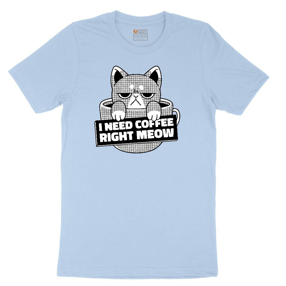 I Need Coffee Right Meow Cat Design Toddler Short Sleeve Tee - Light Blue