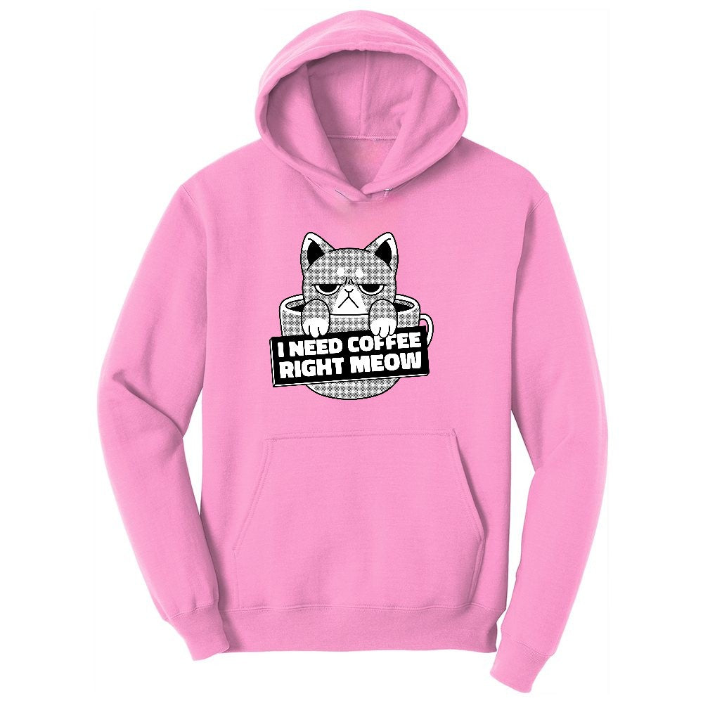 I Need Coffee Right Meow Cat Design Youth Hoodie - Candy Pink