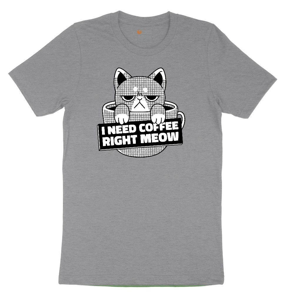 I Need Coffee Right Meow Cat Design Youth Short Sleeve Tee - Athletic Heather