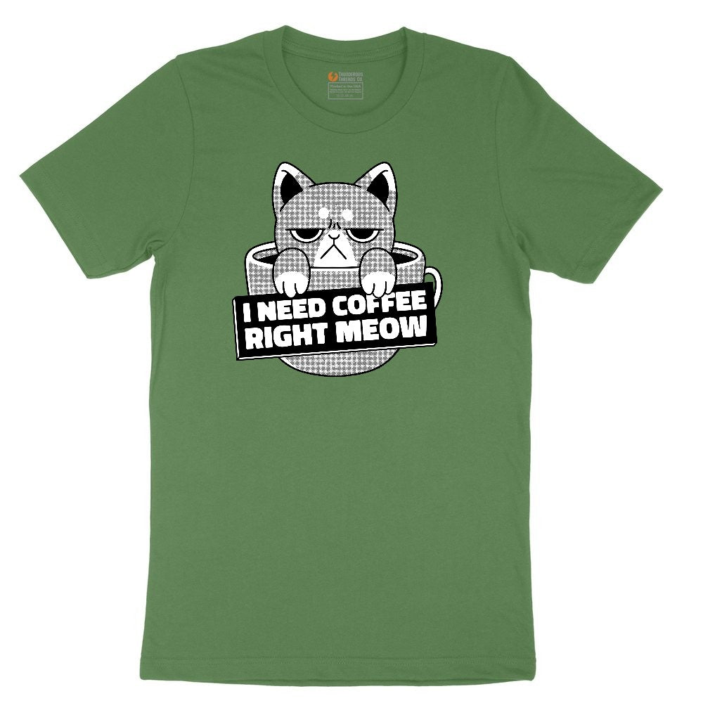 I Need Coffee Right Meow Cat Design Youth Short Sleeve Tee - Athletic Kelly