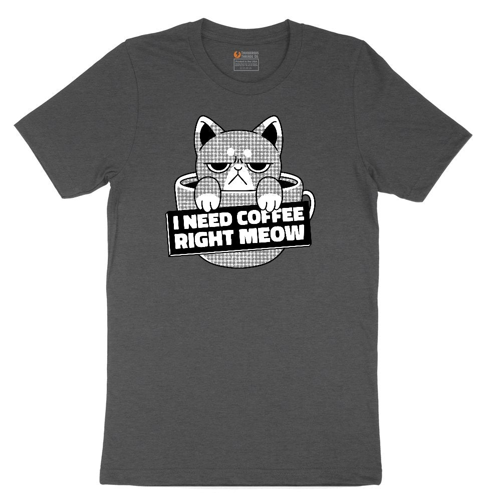 I Need Coffee Right Meow Cat Design Youth Short Sleeve Tee - Dark Heather Grey