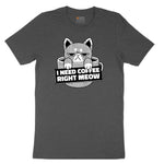 I Need Coffee Right Meow Cat Design Youth Short Sleeve Tee - Dark Heather Grey