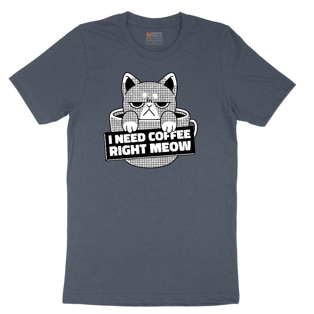 I Need Coffee Right Meow Cat Design Youth Short Sleeve Tee - Heather Navy