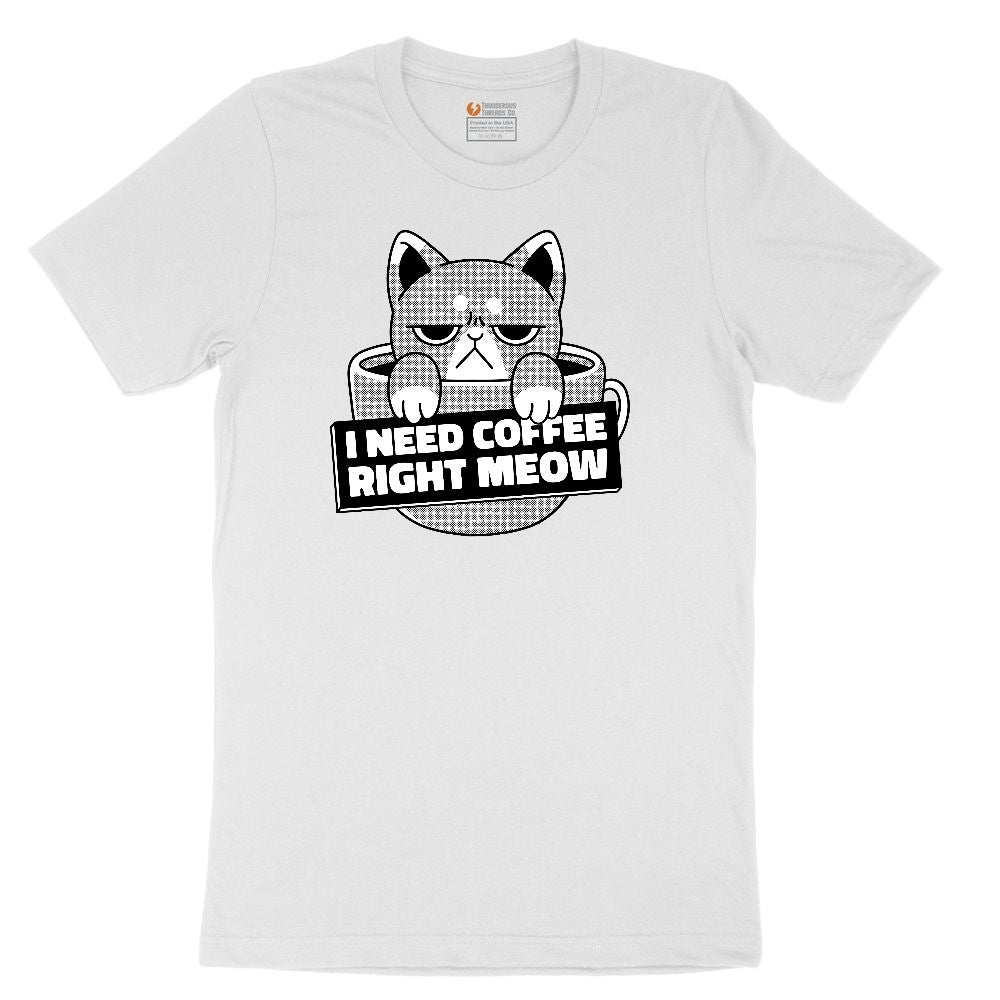 I Need Coffee Right Meow Cat Design Youth Short Sleeve Tee - White