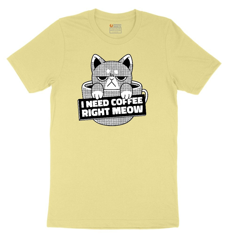 I Need Coffee Right Meow Cat Design Youth Short Sleeve Tee - Yellow