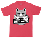 I Need Coffee Right Meow tall t-shirt for men in Heather Red