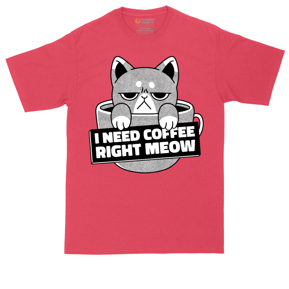 I Need Coffee Right Meow tall t-shirt for men in Heather Red