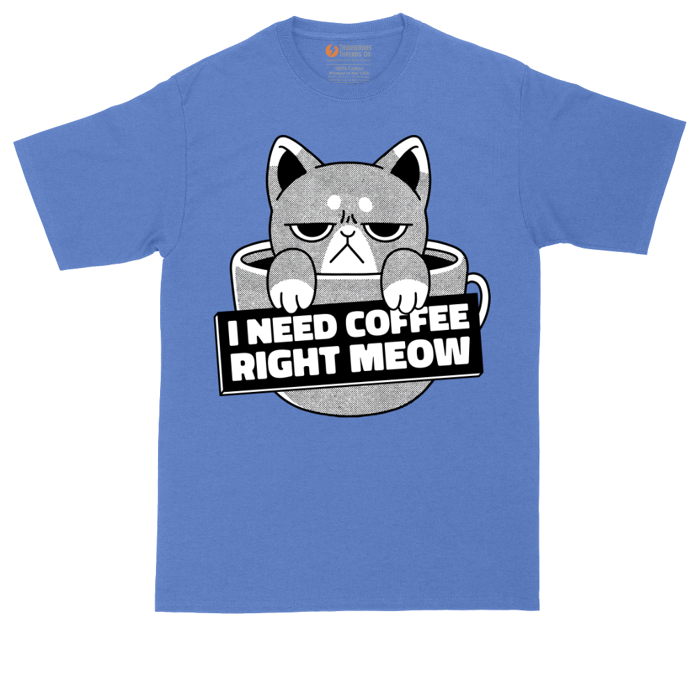I Need Coffee Right Meow tall t-shirt for men in Heather Royal