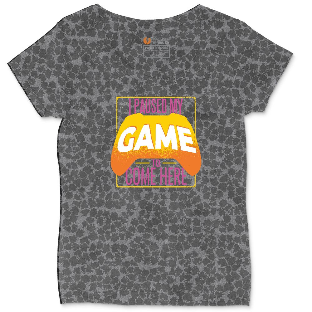 I Paused My Game to Come Here - Mens & Ladies T-Shirt Ladies Curvy Tee - Black Leopard