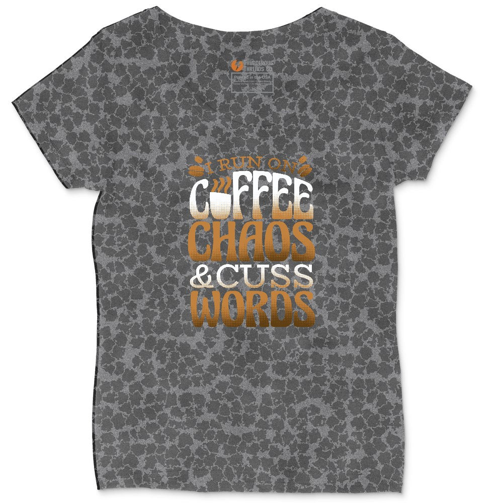 I Run on Coffee and Cuss Words Ladies Curvy Tee - Black Leopard