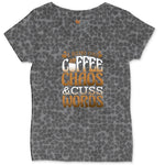 I Run on Coffee and Cuss Words Ladies Curvy Tee - Black Leopard