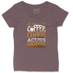 I Run on Coffee and Cuss Words Ladies Curvy Tee - Sangria Blackout