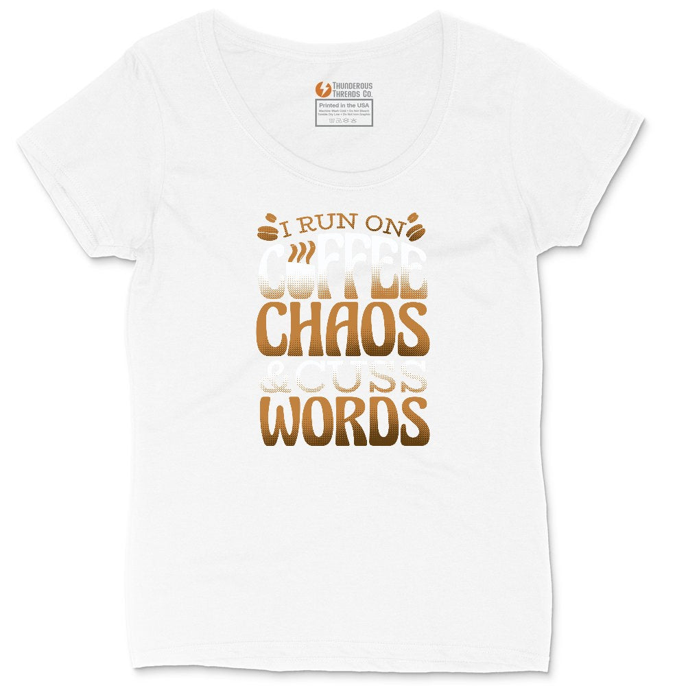 I Run on Coffee and Cuss Words Ladies Curvy Tee - White