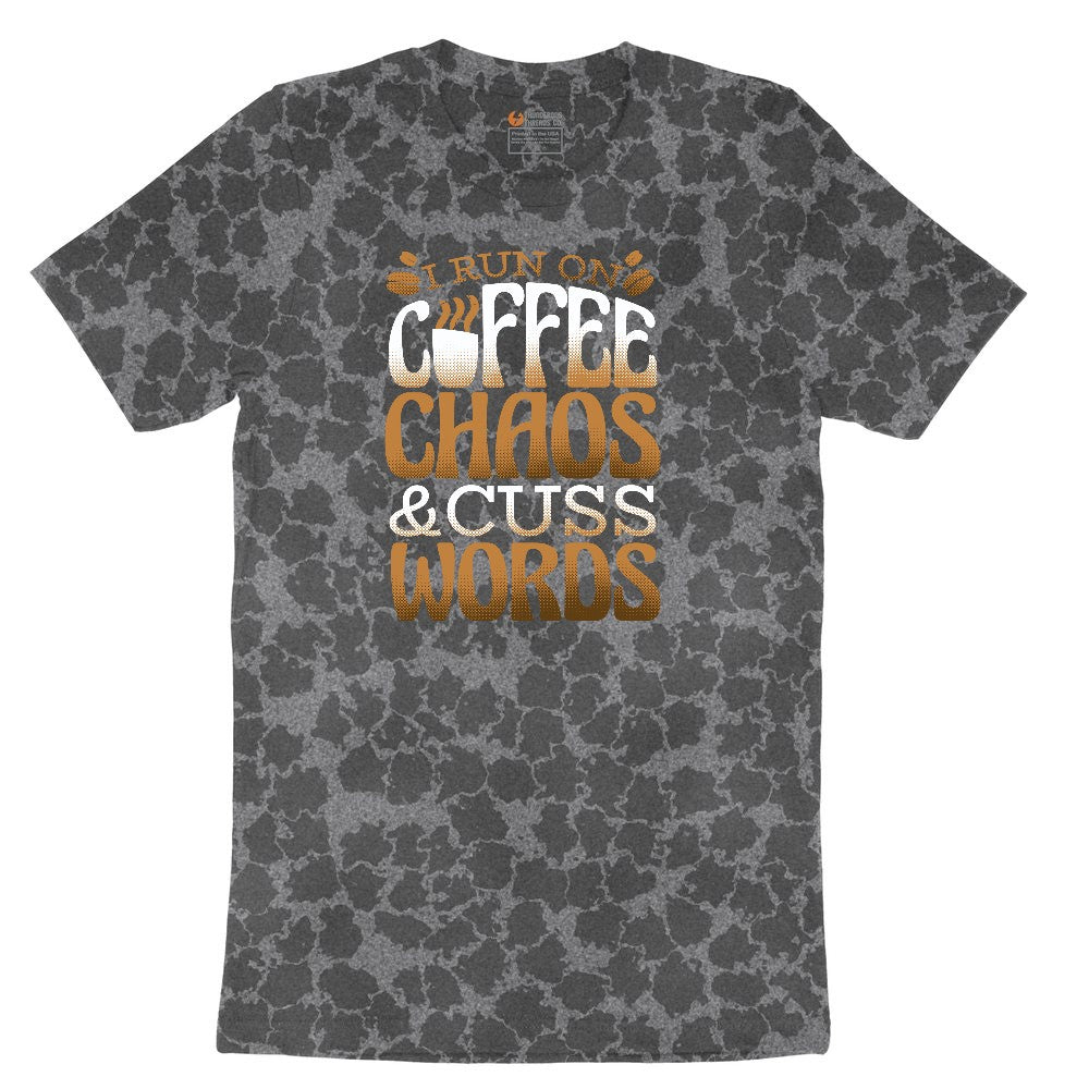 I Run on Coffee and Cuss Words Ladies Short Sleeve Tee - Black Leopard