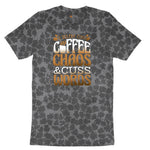 I Run on Coffee and Cuss Words Ladies Short Sleeve Tee - Black Leopard