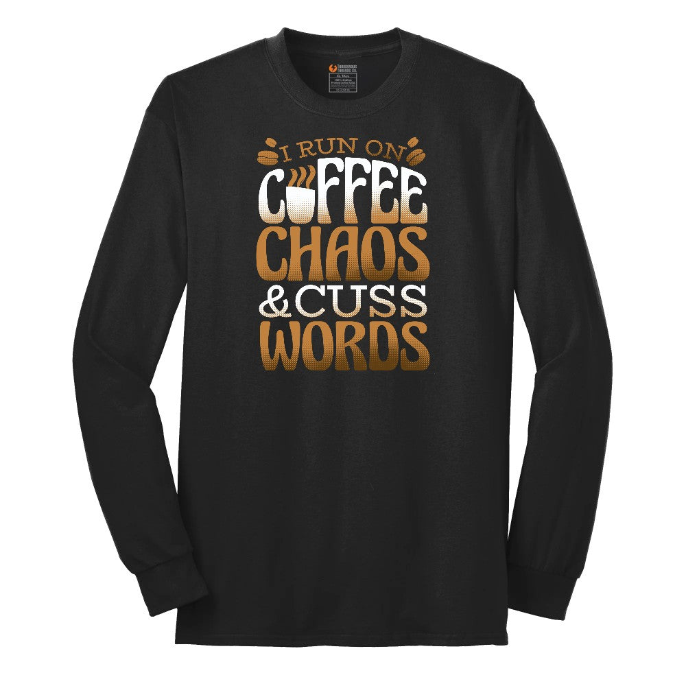 I Run on Coffee and Cuss Words Long Sleeve Tee - Jet Black