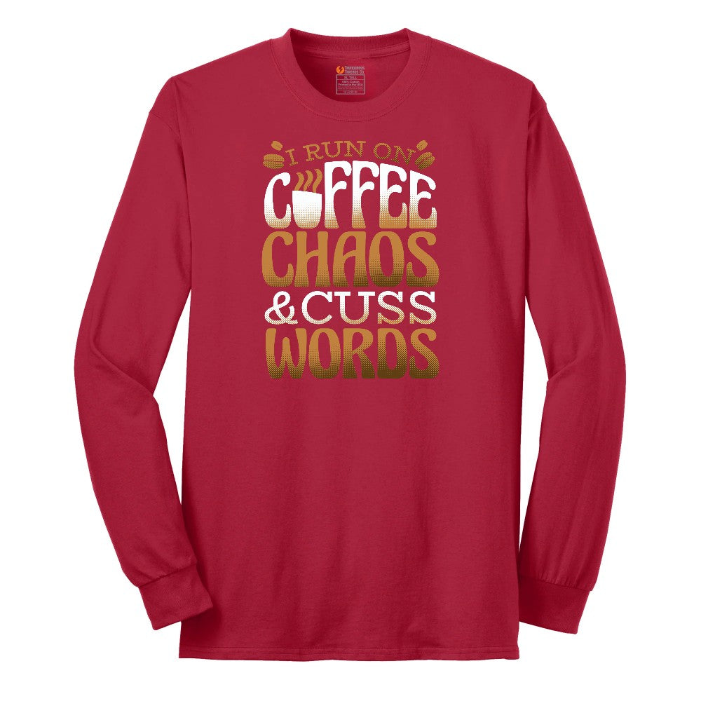 I Run on Coffee and Cuss Words Long Sleeve Tee - Red