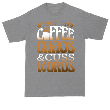 I Run on Coffee and Cuss Words tall t-shirt for men in Dark Heather Grey
