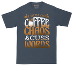 I Run on Coffee and Cuss Words tall t-shirt for men in Heather Navy