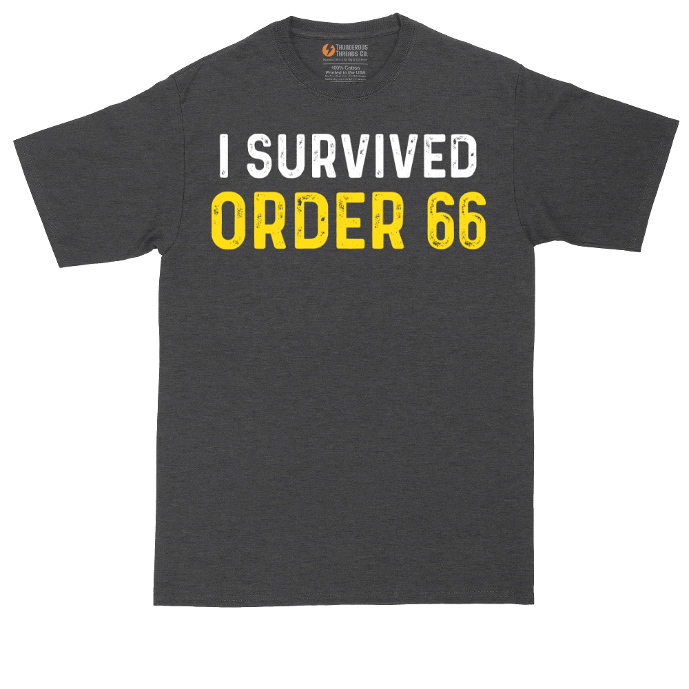 I Survived Order 66 tall t-shirt for men in Dark Heather Grey