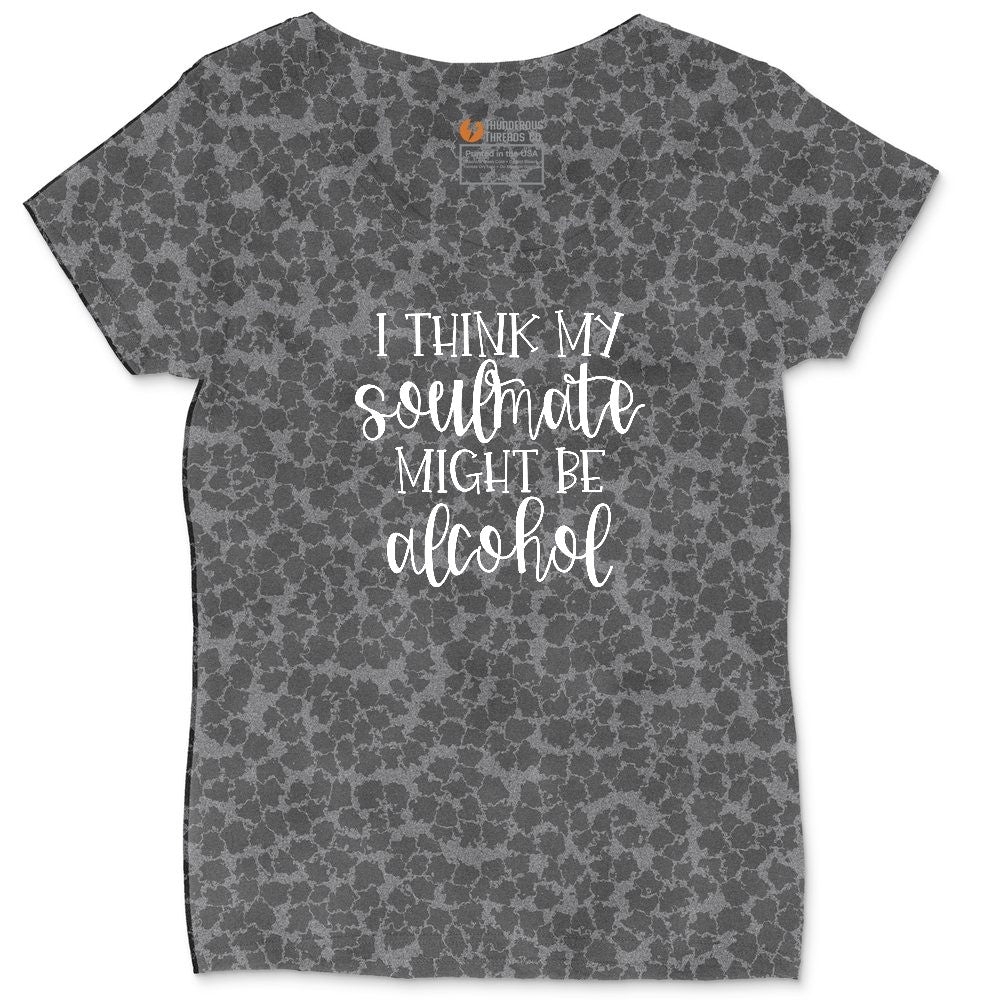 I Think My Soulmate Might Be Alcohol Ladies Curvy Tee - Black Leopard