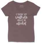 I Think My Soulmate Might Be Alcohol Ladies Curvy Tee - Sangria Blackout