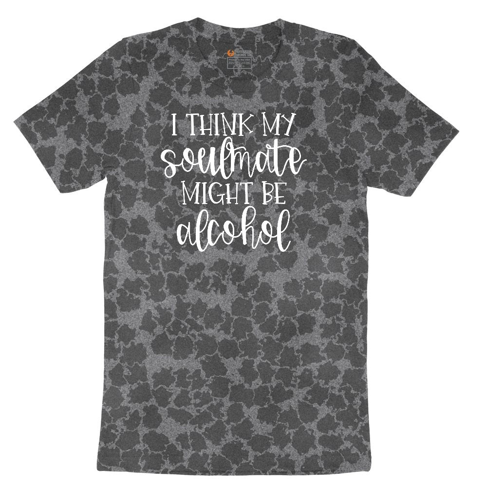 I Think My Soulmate Might Be Alcohol Ladies Short Sleeve Tee - Black Leopard