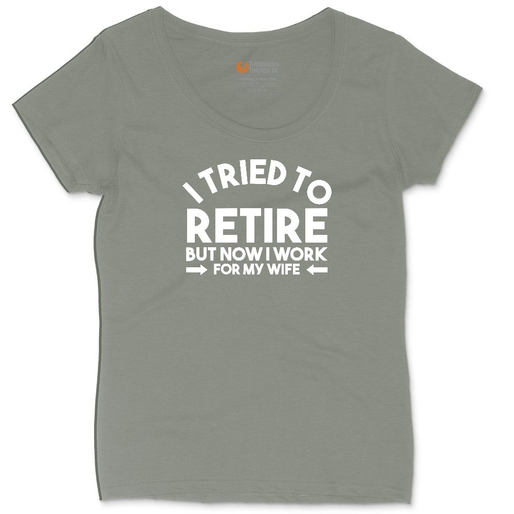 I Tried to Retire Now I Work for My Wife Ladies Curvy Tee - Bamboo Blackout