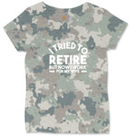 I Tried to Retire Now I Work for My Wife Ladies Curvy Tee - Vintage Camo