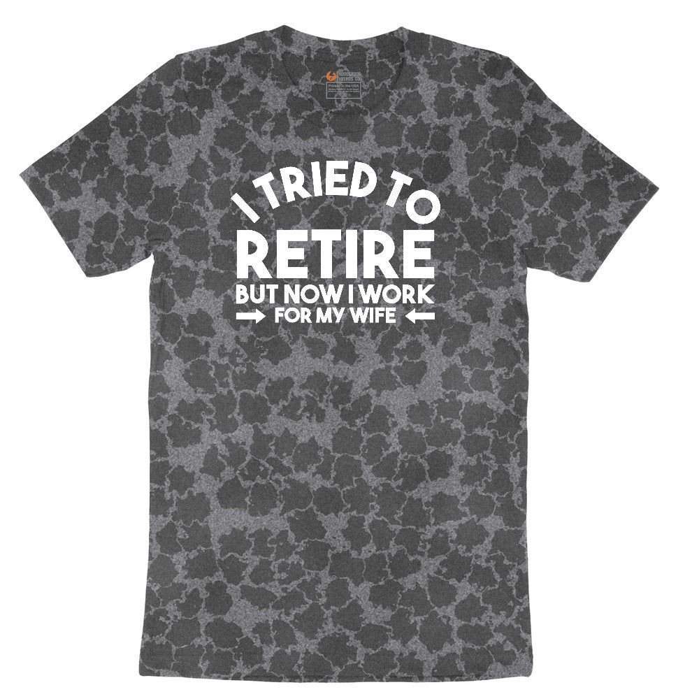 I Tried to Retire Now I Work for My Wife Ladies Short Sleeve Tee - Black Leopard
