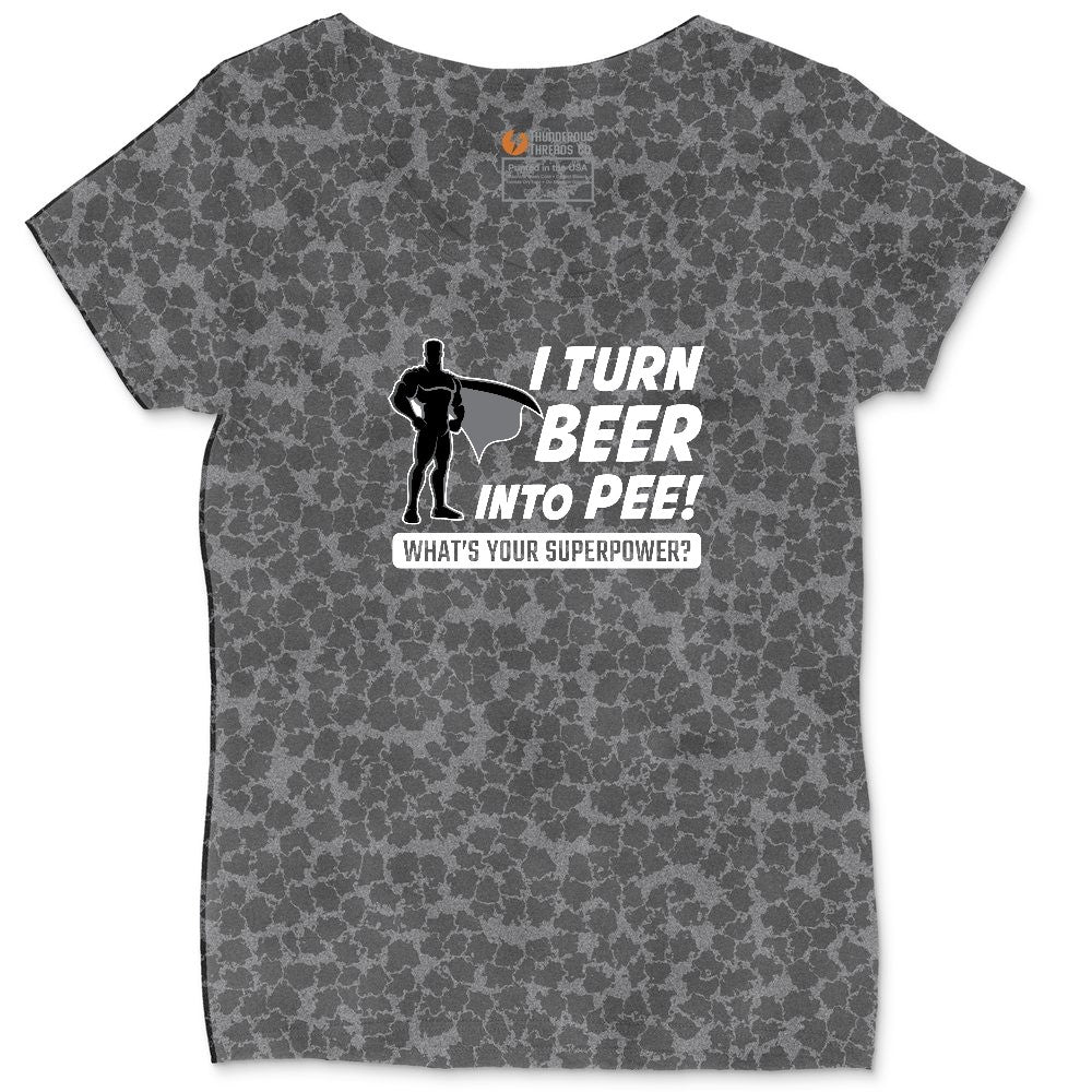I Turn Beer Into Pee Ladies Curvy Tee - Black Leopard
