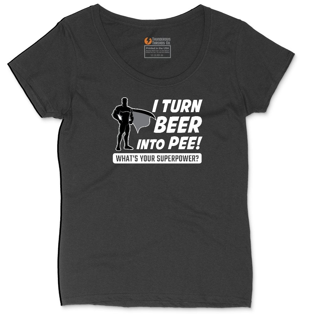 I Turn Beer Into Pee Ladies Curvy Tee - Black