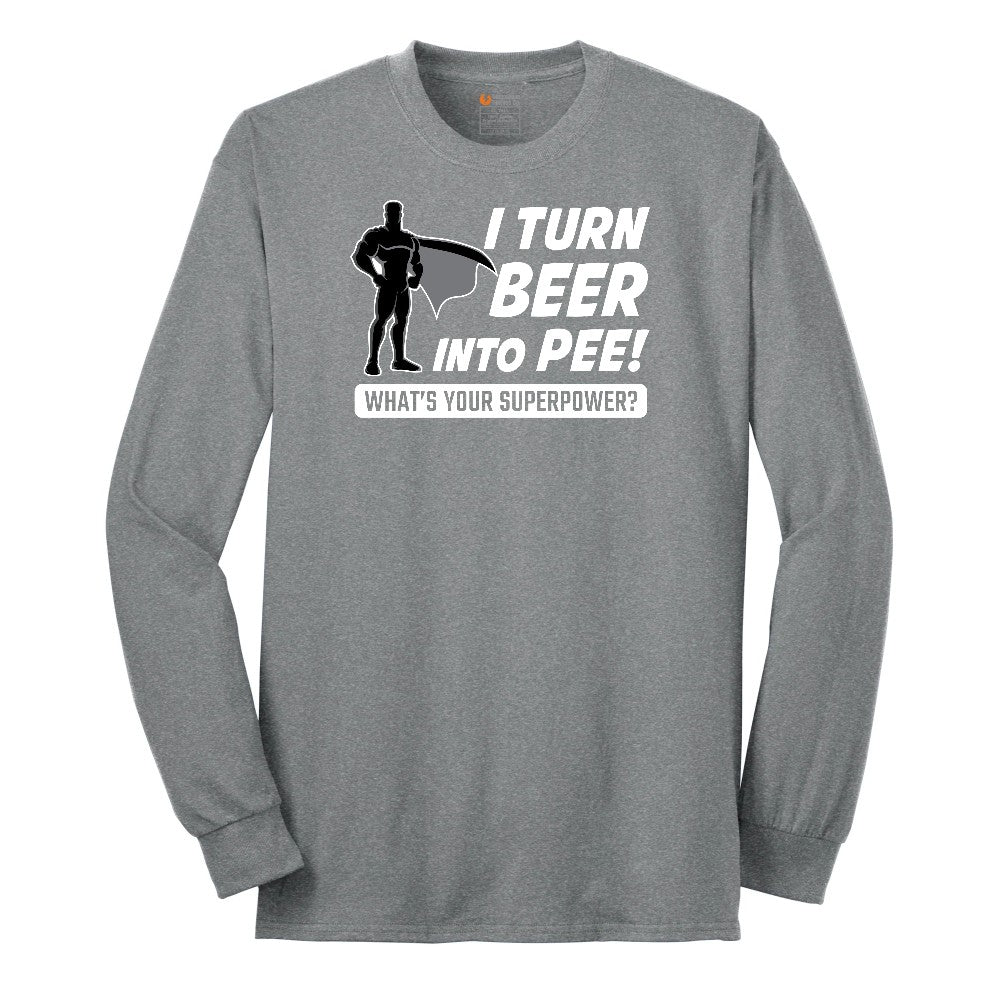 I Turn Beer Into Pee Long Sleeve Tee - Athletic Grey