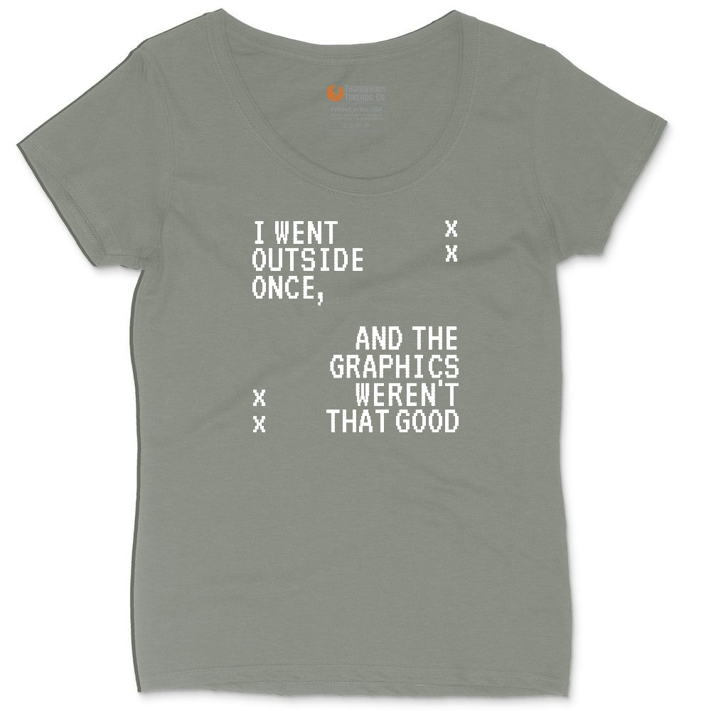 I Went Outside Once and the Graphics Weren't that Good - Mens & Ladies T-Shirt Ladies Curvy Tee - Bamboo Blackout