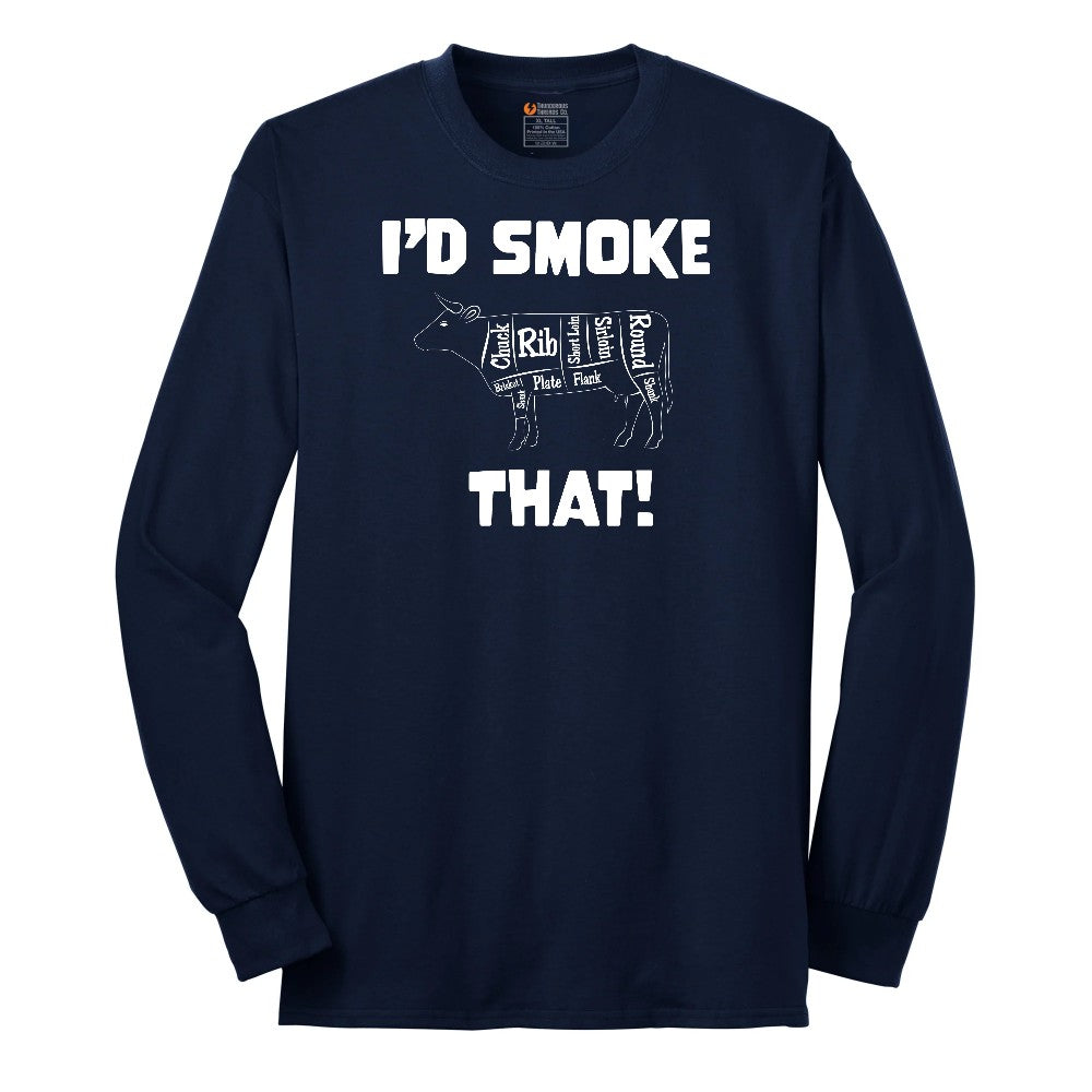 I'd Smoke That Beef Version Long Sleeve Tee - Navy