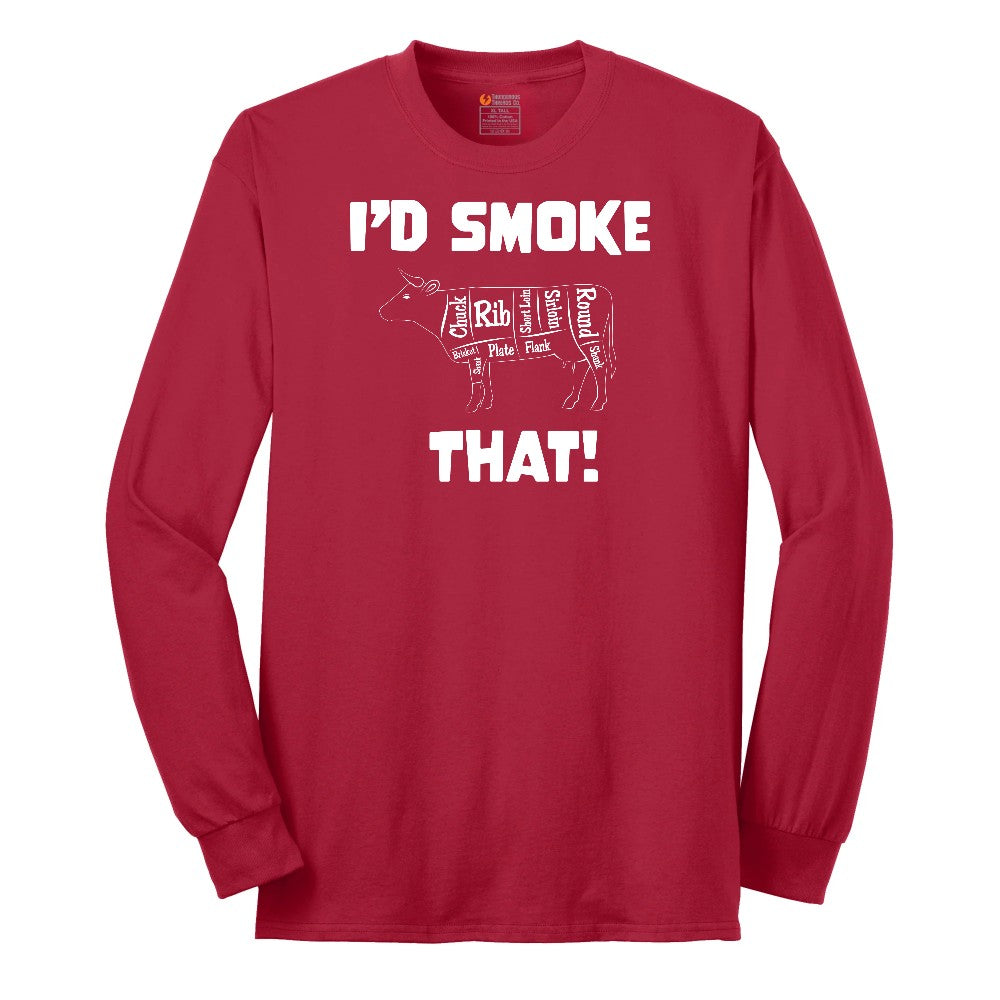 I'd Smoke That Beef Version Long Sleeve Tee - Red