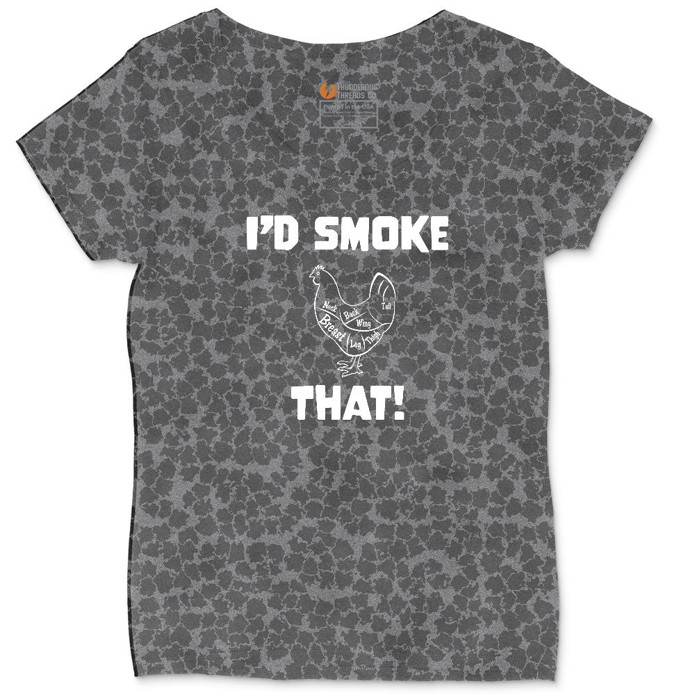 I'd Smoke That Chicken Version Ladies Curvy Tee - Black Leopard