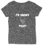 I'd Smoke That Chicken Version Ladies Curvy Tee - Black Leopard