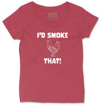 I'd Smoke That Chicken Version Ladies Curvy Tee - Vintage Red