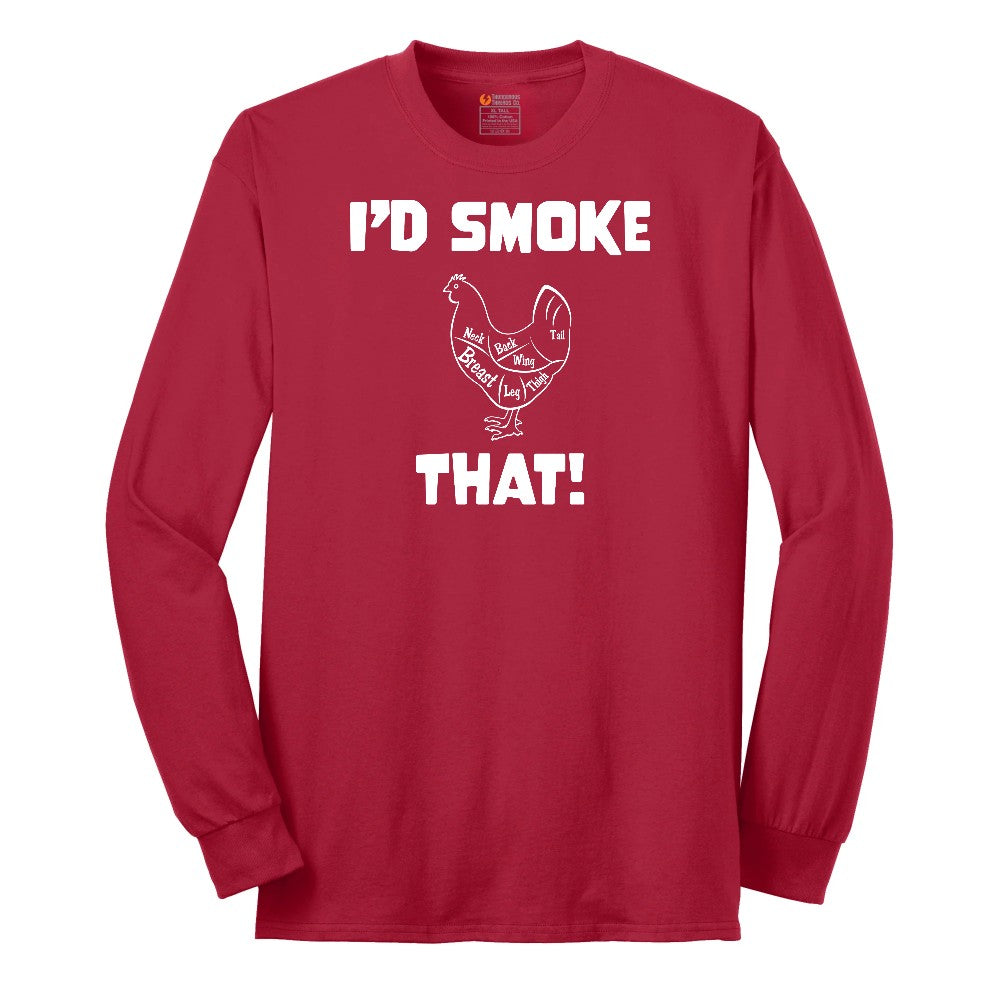 I'd Smoke That Chicken Version Long Sleeve Tee - Red