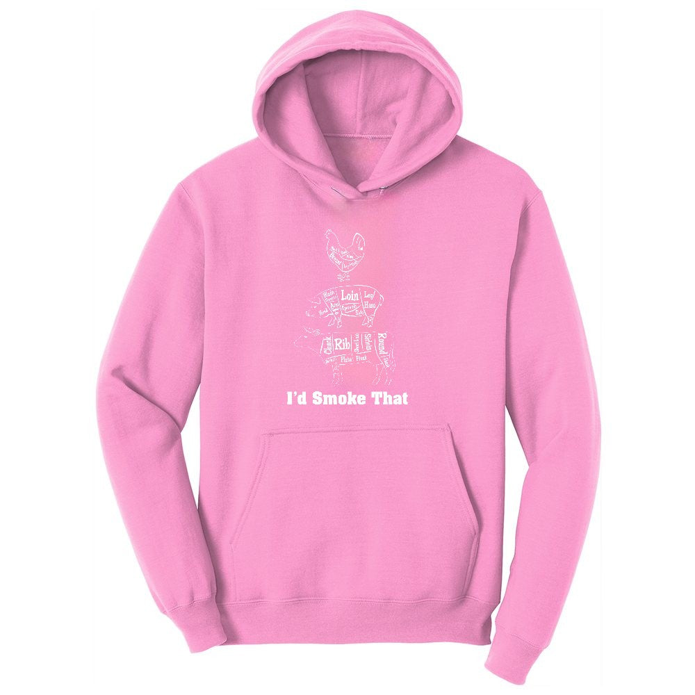 I'd Smoke That Meat Chart Version Ladies Hoodie - Candy Pink